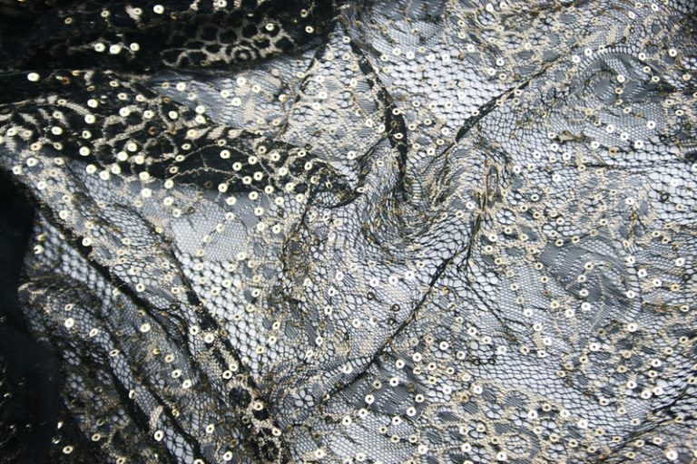 Lurex Two Tone Sequined Lace Black Gold Shine Trimmings Fabrics