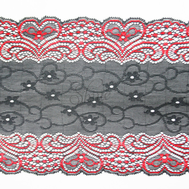 Stretch Lace Trimming Heart Border 4538 Black Red Shine Trimmings