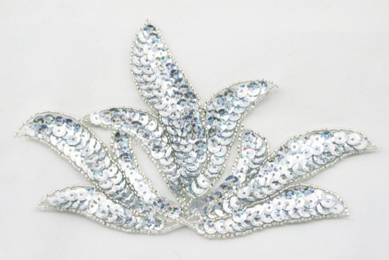 Leaf Sequin Motif 3322 Silver Sparkle Shine Trimmings Fabrics