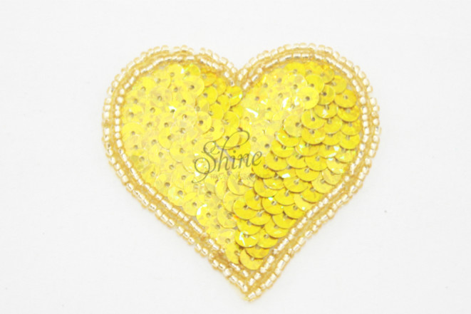 Heart Sequin Motif Medium Gold Sparkle Shine Trimmings Fabrics