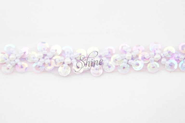 Beaded Sequin Flower Trim Lilac Shine Trimmings Fabrics