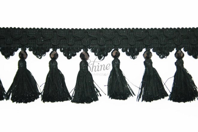 Beaded Vintage Tassel Fringe Black Shine Trimmings Fabrics