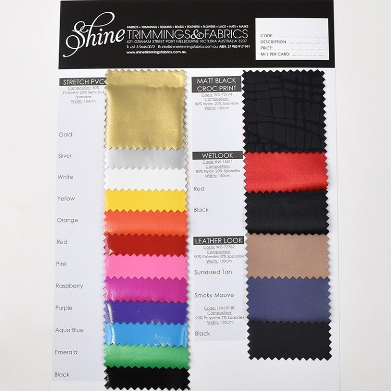 Stretch Pvc Wetlook Matt Croc Sample Cards Shine Trimmings Fabrics