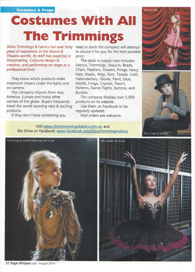 print article in stage whispers magazine about Shine