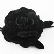 Medium Velvet Rose with Leaves Black