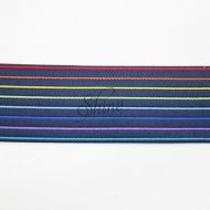 Belting Elastic Navy/Thin Rainbow Stripes 50mm