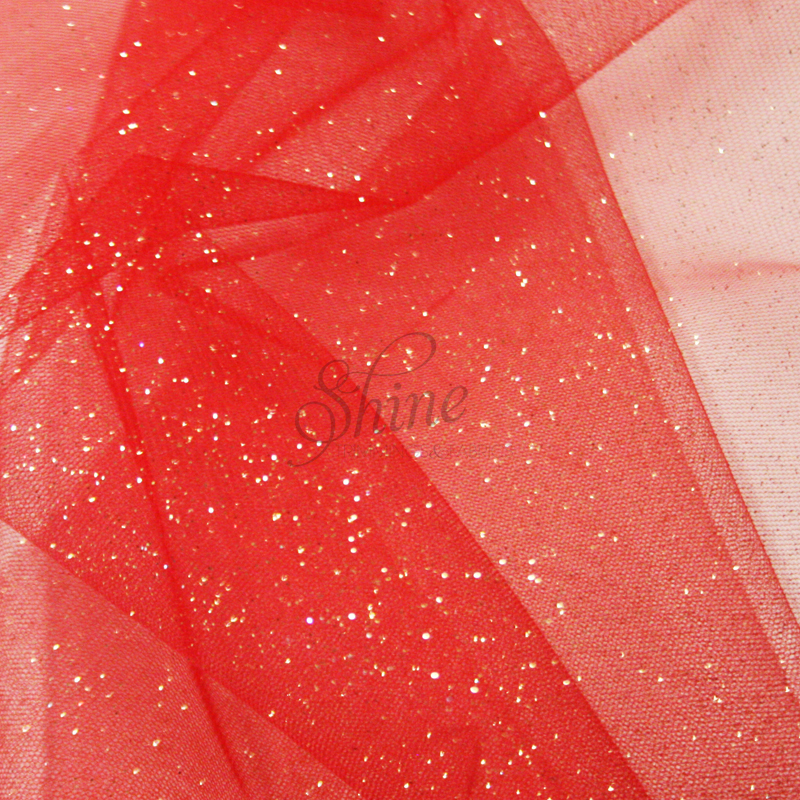 Fabric By The Yard Cherry Red Sparkle Tulle