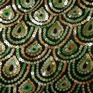 Peacock Sequin Fabric Orange Green