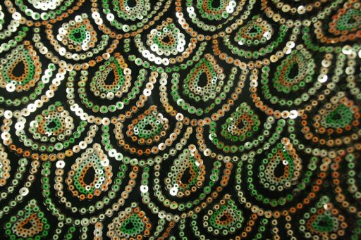 Peacock Sequin Fabric Orange Green