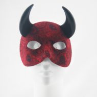 Hexatour Red Velour Mask with Black Horns