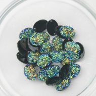 Plastic Glitter Blue AB Sew On Stones Oval 10x14mm