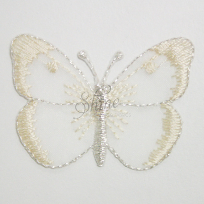 Iron On Butterfly Embroidered Motif Cream Shine Trimmings & Fabrics