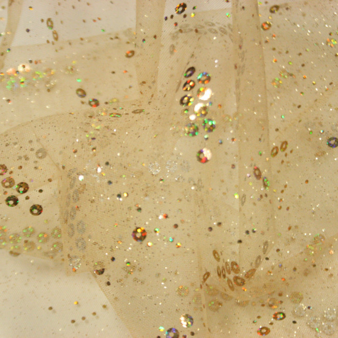 Sequin Glitter Tulle Gold Shine Trimmings & Fabrics