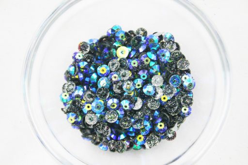 Plastic 6mm Round Sew On Stones Moonglow Glitter AB