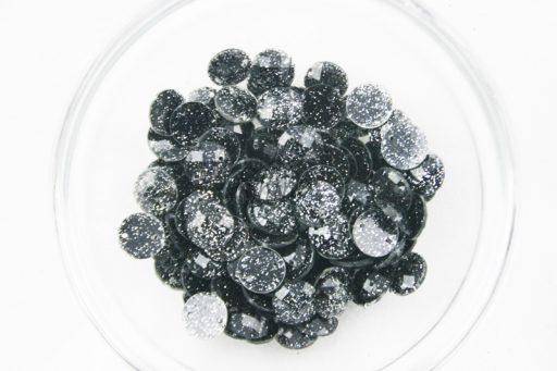 Plastic Round Glitter Sew on Stones Black Silver Glitter