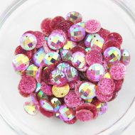 Plastic Round Glitter Sew on Stones Pink Glitter AB