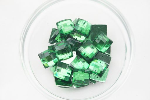 Plastic Emerald Green Sew On Stones Square 14mm