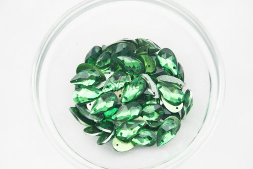 Plastic Emerald Green Sew On Stones Teardrop 7x12mm