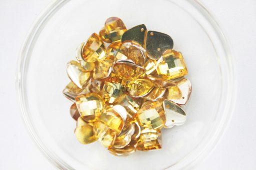 Plastic Gold Sew On Stones Heart 14mm