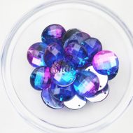 Plastic Two-Tone Blue Purple Sew On Stone Round 8mm