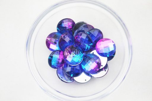 Plastic Two-Tone Blue Purple Sew On Stone Round 14mm