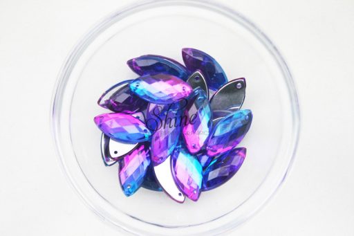 Plastic Two-Tone Blue Purple Sew On Stone Eye 6x12mm