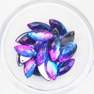 Plastic Two-Tone Blue Purple Sew On Stone Eye 9x20mm