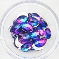 Plastic Two-Tone Blue Purple Sew On Stone Oval 9x12mm