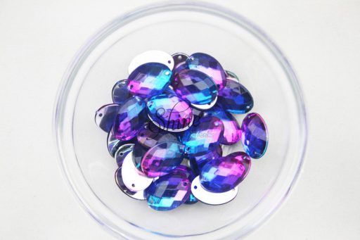 Plastic Two-Tone Blue Purple Sew On Stone Oval 9x12mm