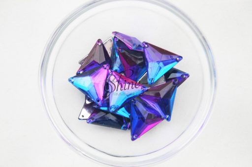 Plastic Two-Tone Blue Purple Sew On Stone Triangle 16mm