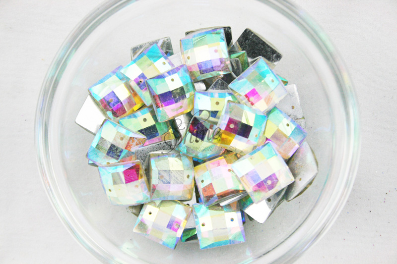 Plastic Crystal AB Sew On Stones Square 14mm | Shine Trimmings & Fabrics