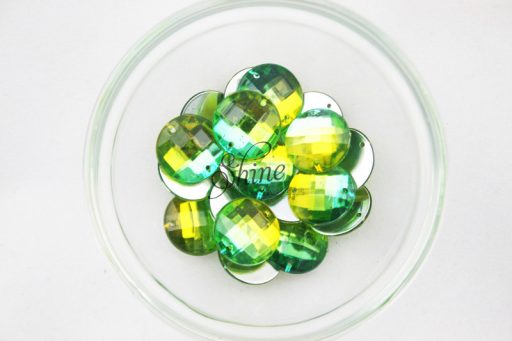 Plastic Two-Tone Emerald Green Lime Sew on Stone Round 14mm