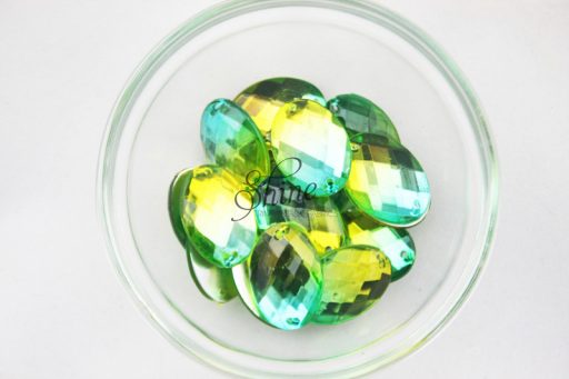 Plastic Two-Tone Emerald Green Lime Sew on StoneOval 13x18mm