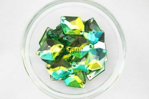 Plastic Two-Tone Emerald Green Lime Sew on Stone Parallelogram 17x22mm