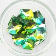 Plastic Two-Tone Emerald Green Lime Sew on Stone Parallelogram 9x12mm