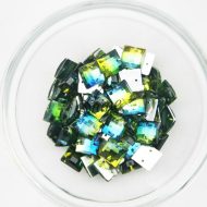 Plastic Two-Tone Emerald Green Lime Sew on Stone Square 10mm