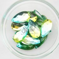 Plastic Two-Tone Emerald Green Lime Sew on Stone Teardrop 16x30mm