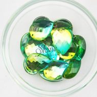 Plastic Two-Tone Emerald Green Lime Sew on Stone Teardrop 18x25mm