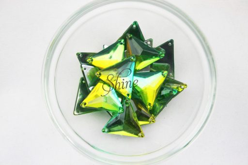 Plastic Two-Tone Emerald Green Lime Sew on Stone Triangle 16mm