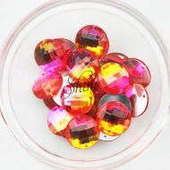 Plastic Two-Tone Pink Orange Sew On Stone Round 14mm