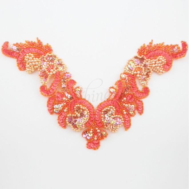 Deep V Sequin Beaded Chest Motif 331207 Peach Shine Trimmings & Fabrics