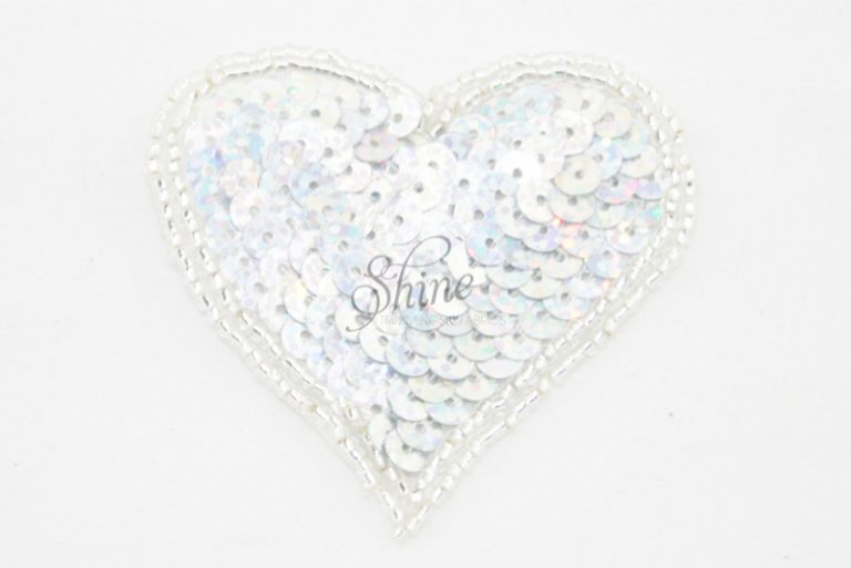 Heart Sequin Motif Medium Silver Sparkle Shine Trimmings & Fabrics