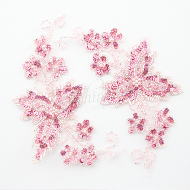 Flower Sequin Motif Pair 3331 Pink Sparkle | Shine Trimmings & Fabrics