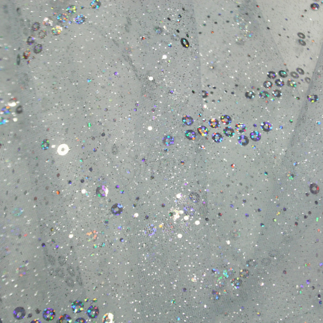 Sequin Glitter Tulle Silver Shine Trimmings & Fabrics