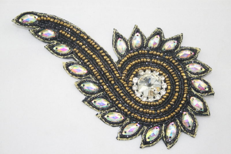 Indian Beaded Swirl Motif Black Shine Trimmings & Fabrics