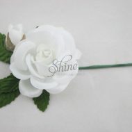 Small Rosette with Wire Stem White Green