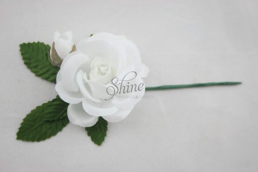 Small Rosette with Wire Stem White Green