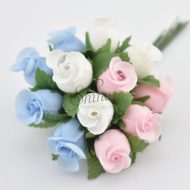 Bunch of Small Rosebuds Pale Blue/Pink/White Multi