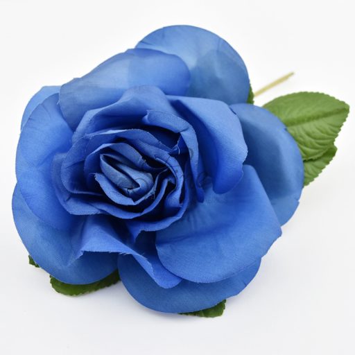 Large Rose w/Leaves Mid Blue