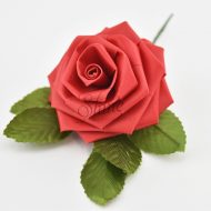 Medium Ribbon Rose with Leaves Red